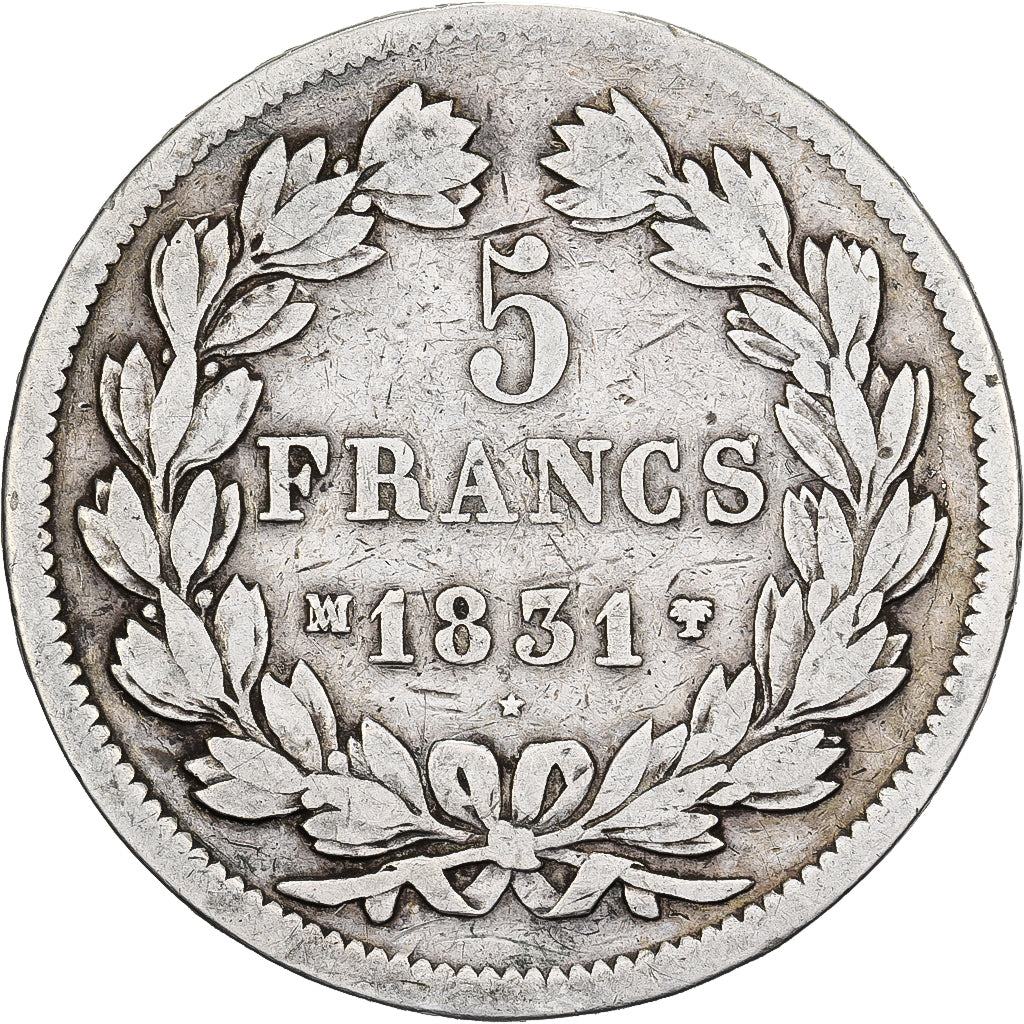 Francja, Louis Philippe I, 5 Francs, 1831, Marseilles, Srebro, VF(30-35)