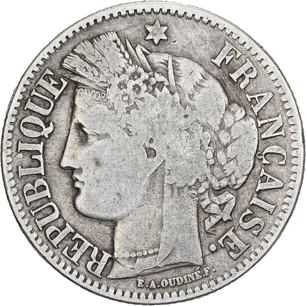 Francia, 2 Francs, Cérès, 1871, Bordeaux, Plata, BC+, Gadoury:529, Le