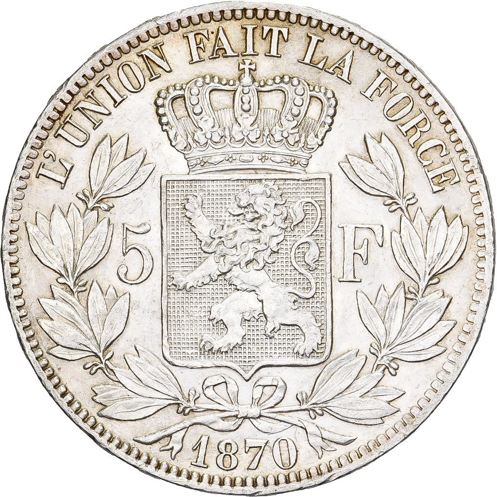Belgio, Leopold II, 5 Francs, 1870, Brussels, Argento, SPL-, KM:24