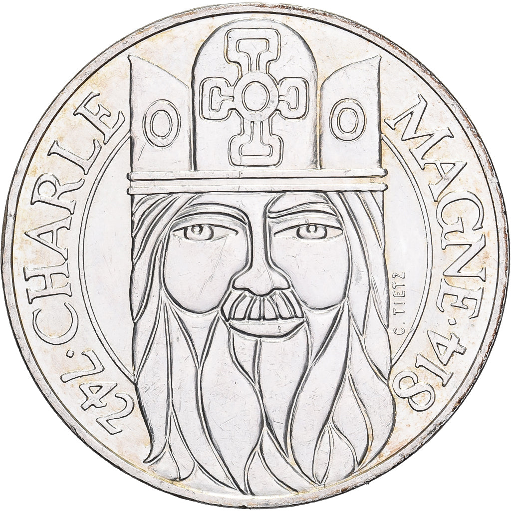 Francja, 100 Francs, Charlemagne, 1990, Paris, Srebro, MS(60-62), Gadoury:905