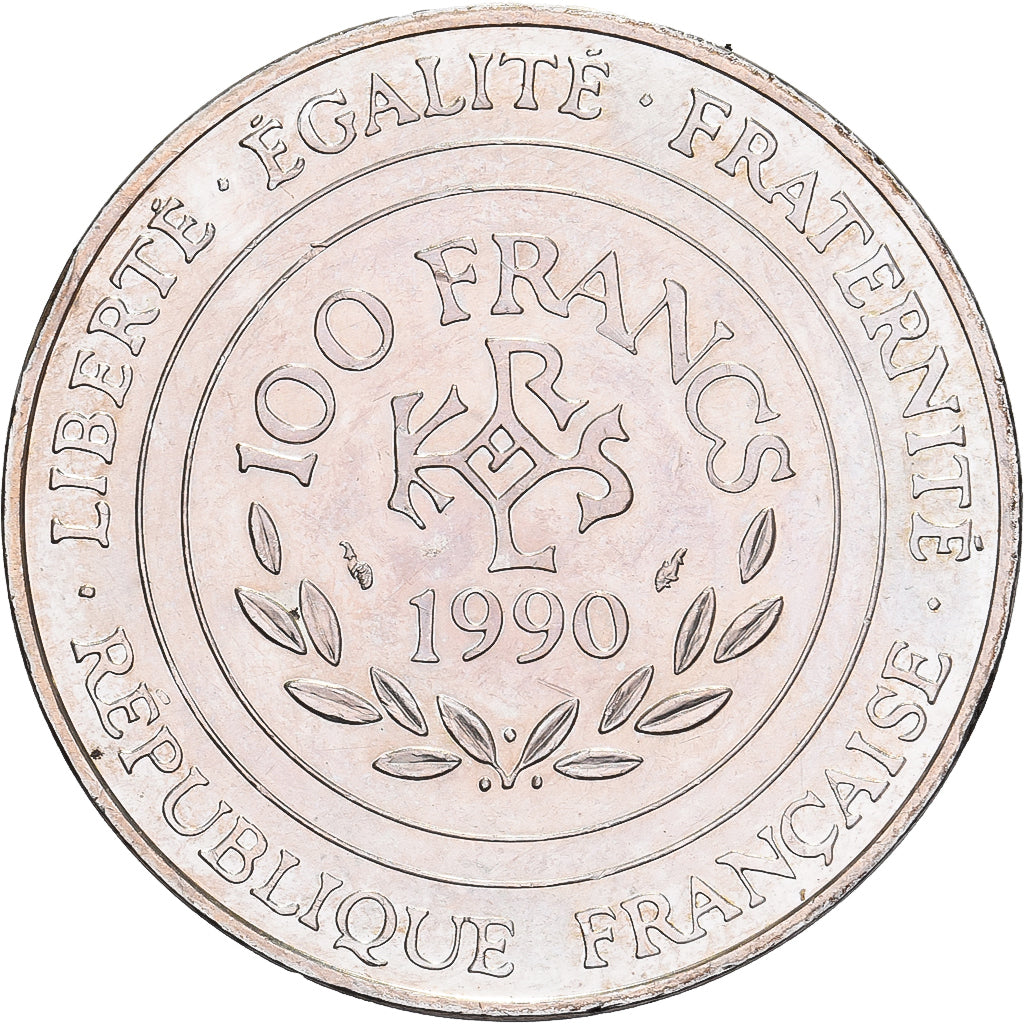 Francja, 100 Francs, Charlemagne, 1990, Paris, Srebro, MS(60-62), Gadoury:905
