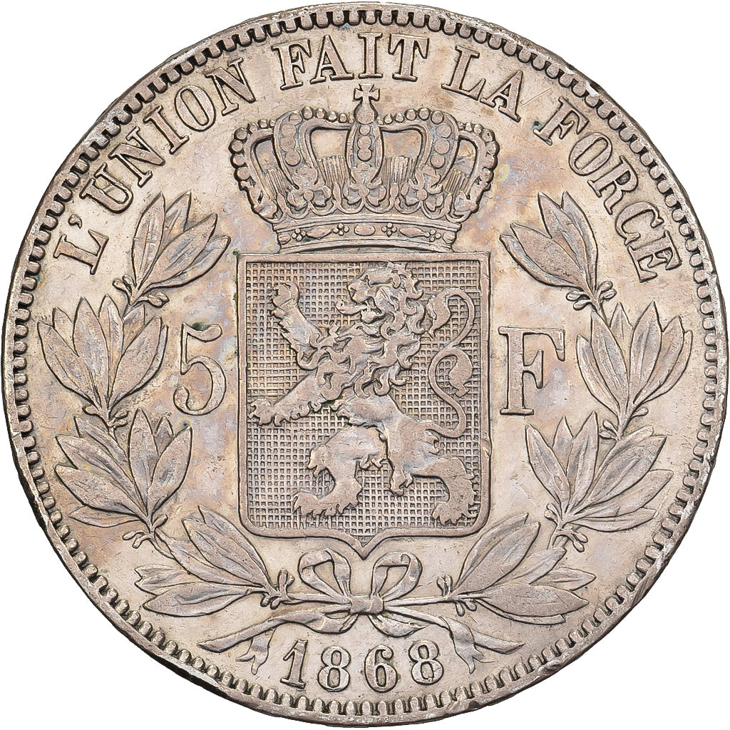Belgien, Leopold II, 5 Francs, 1868, Brussels, Silber, VZ, KM:24