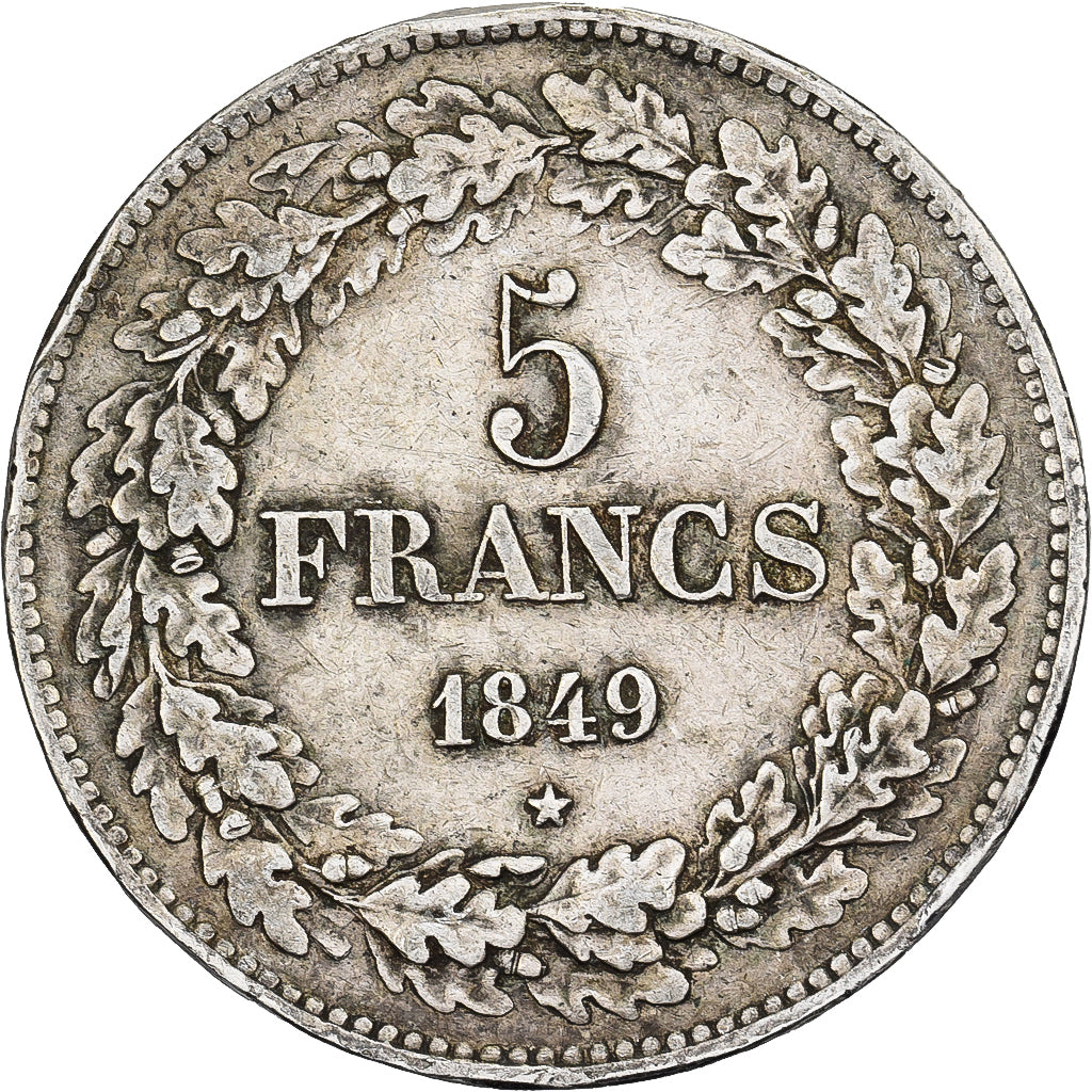 Belgia, Leopold I, 5 Francs, 1849, Brussels, Srebro, EF(40-45), KM:3