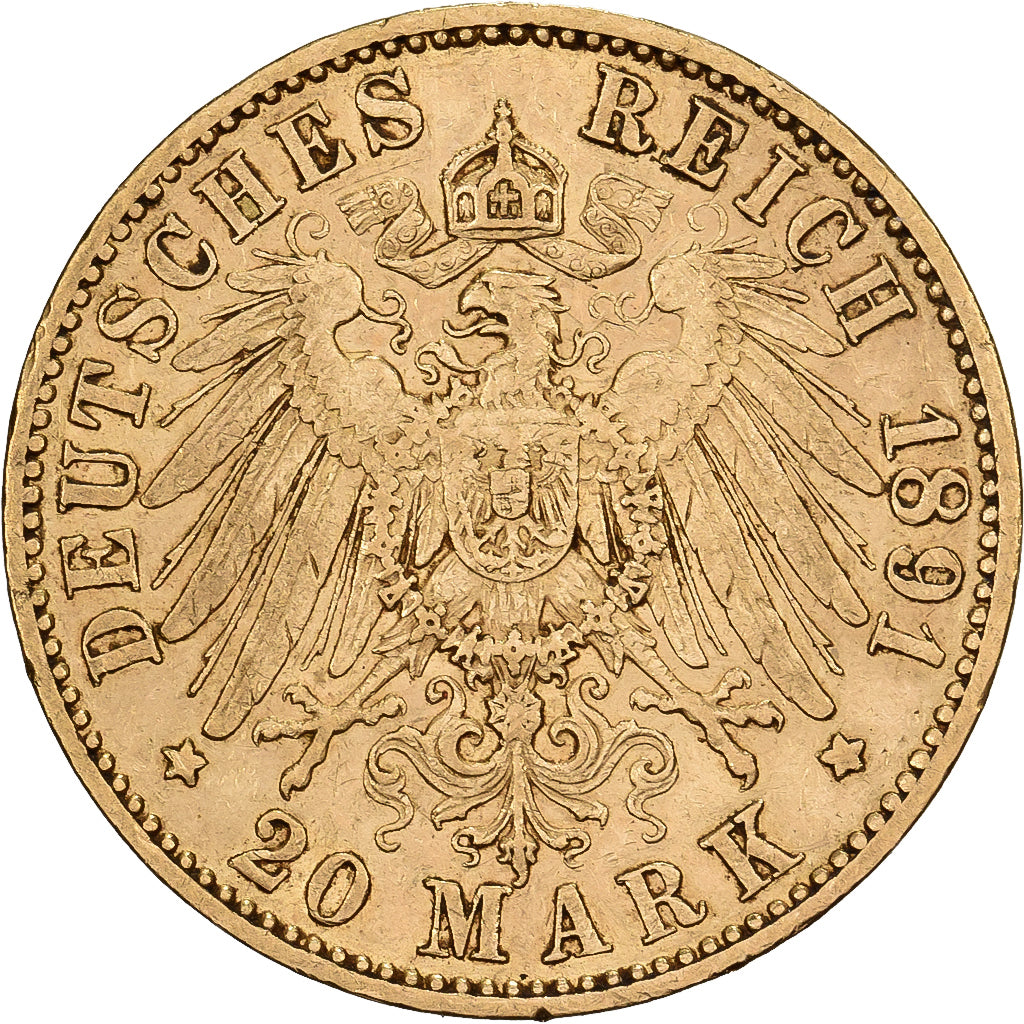 Kingdom of Prussia, Wilhelm II, 20 Mark, 1891, Berlin, Oro, MBC+, KM:521