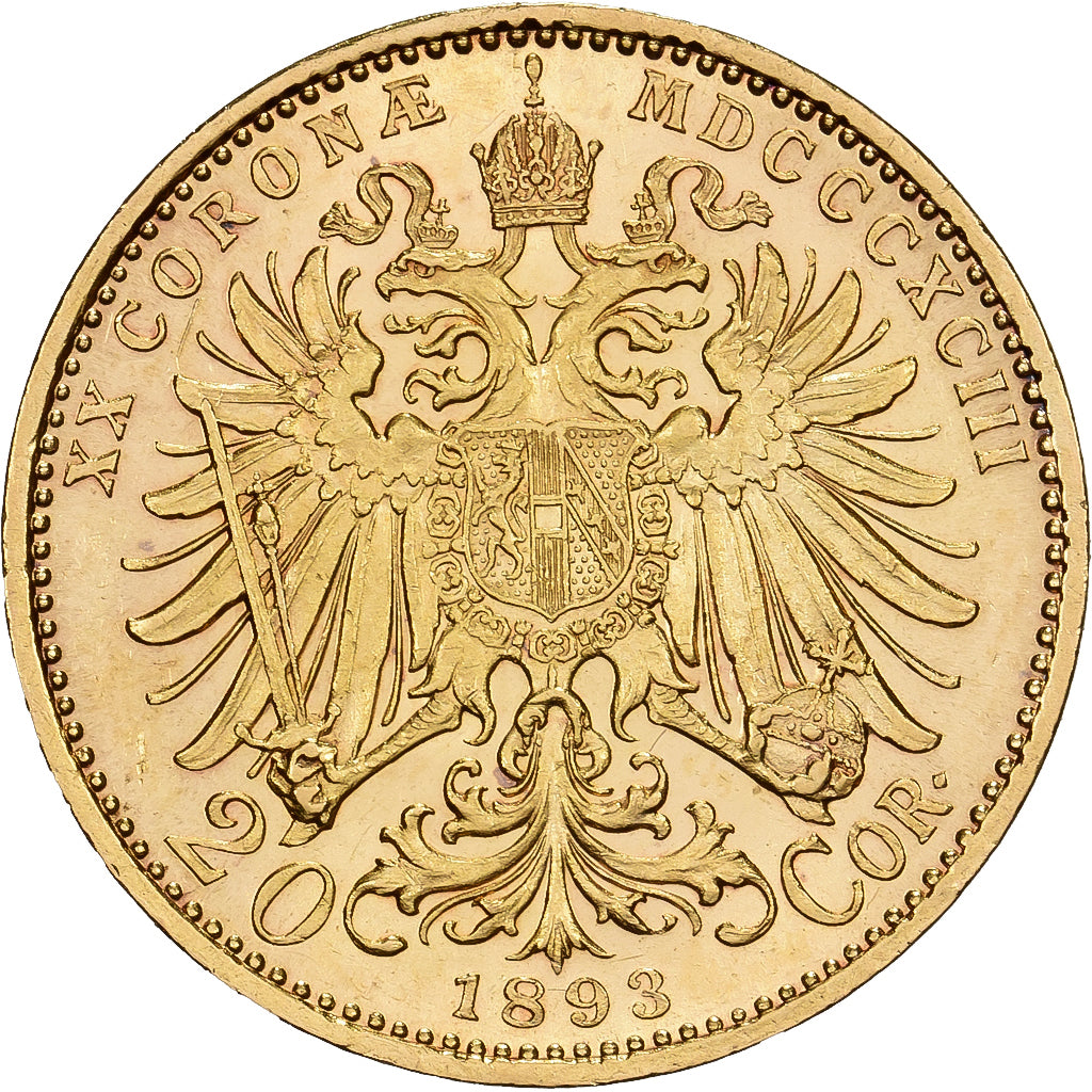 Österreich, Franz Joseph I, 20 Corona, 1893, Vienna, Gold, VZ+, KM:2806