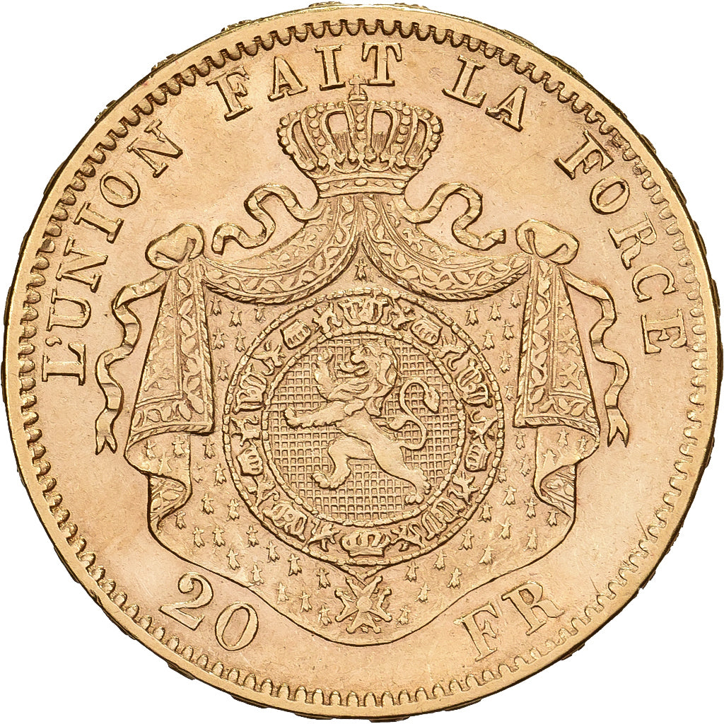Belgium, Leopold II, 20 Francs, 1870, Brussels, Gold, MS(60-62), KM:37
