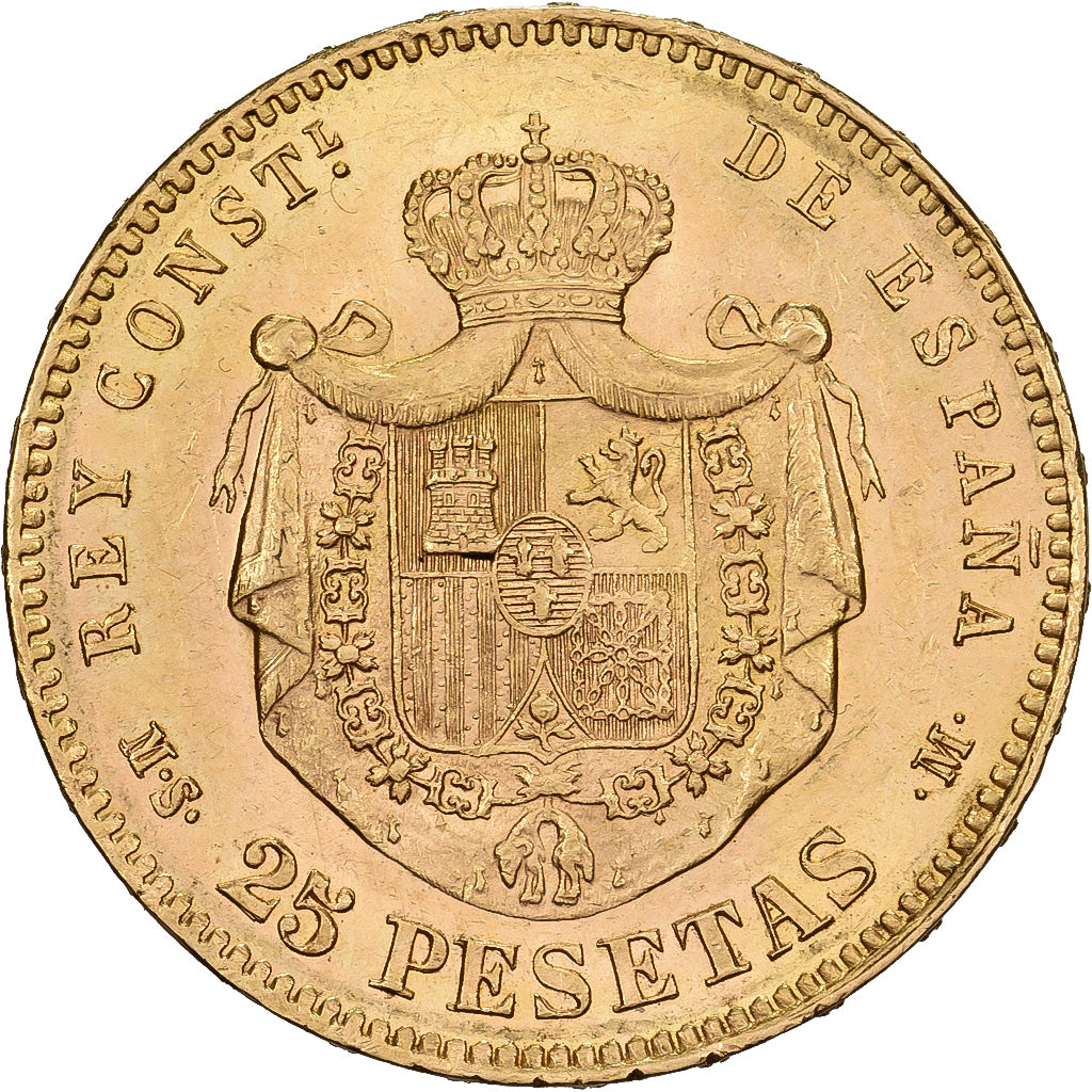 Spagna, Alfonso XII, 25 Pesetas, 1880, Madrid, Oro, SPL, KM:673