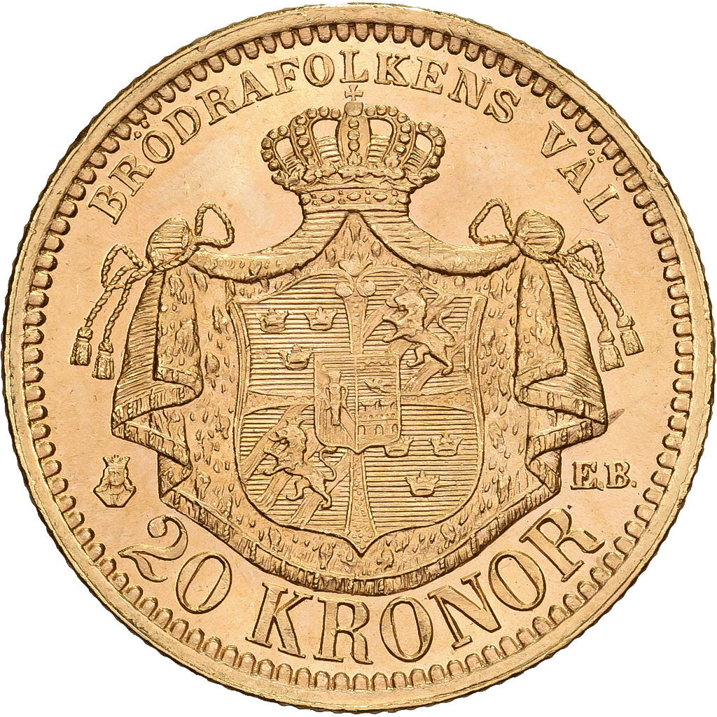 Suède, Oscar II, 20 Kronor, 1886, Kungsholmen, Or, SUP, KM:748