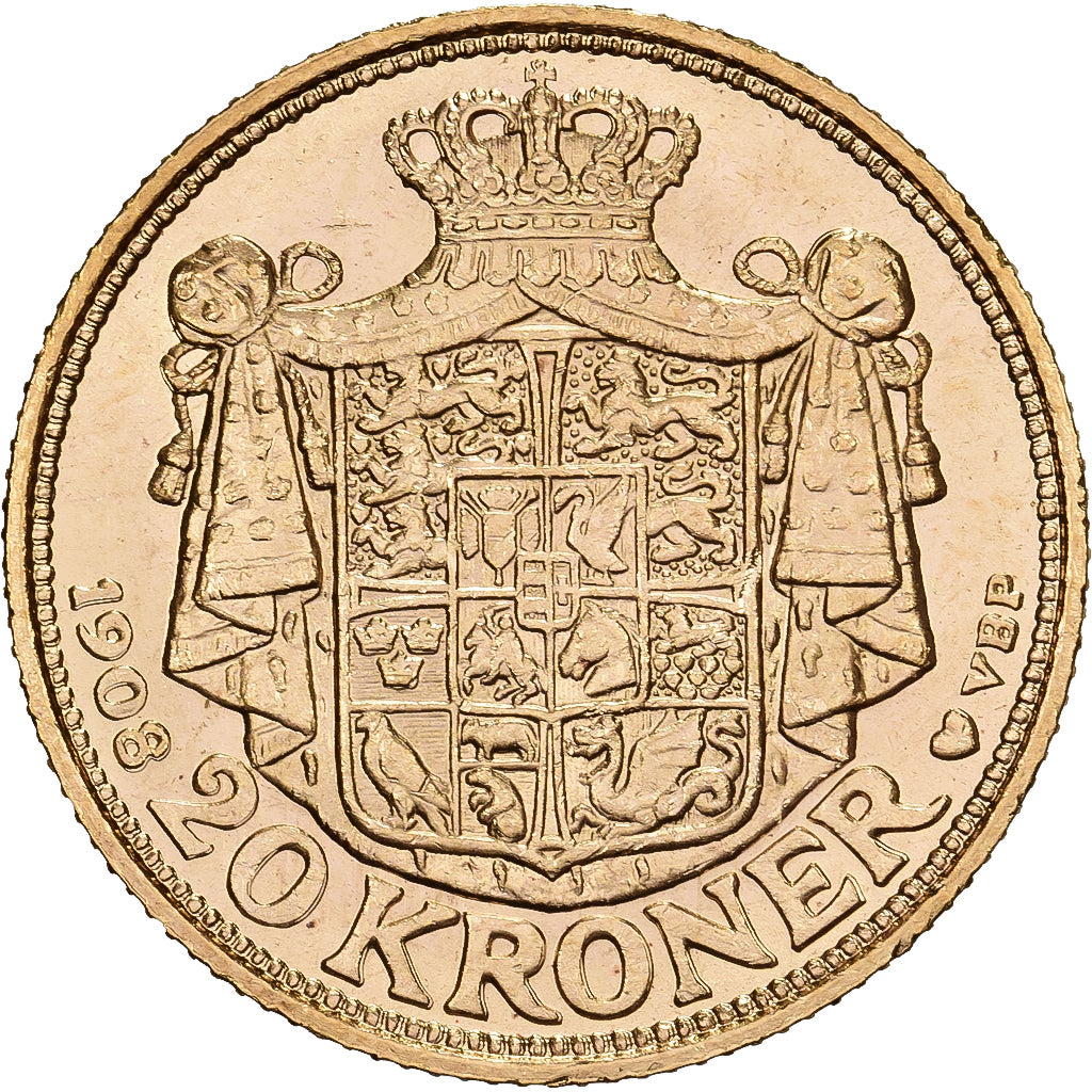 Dänemark, Frederik VIII, 20 Kroner, 1908, Copenhagen, Gold, VZ, KM:810