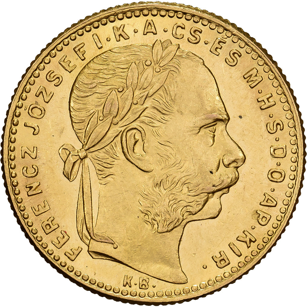 Ungheria, FERENCZ JÓZSEF I, 8 Forint, 1891, Kremnica, Oro, SPL, KM:477