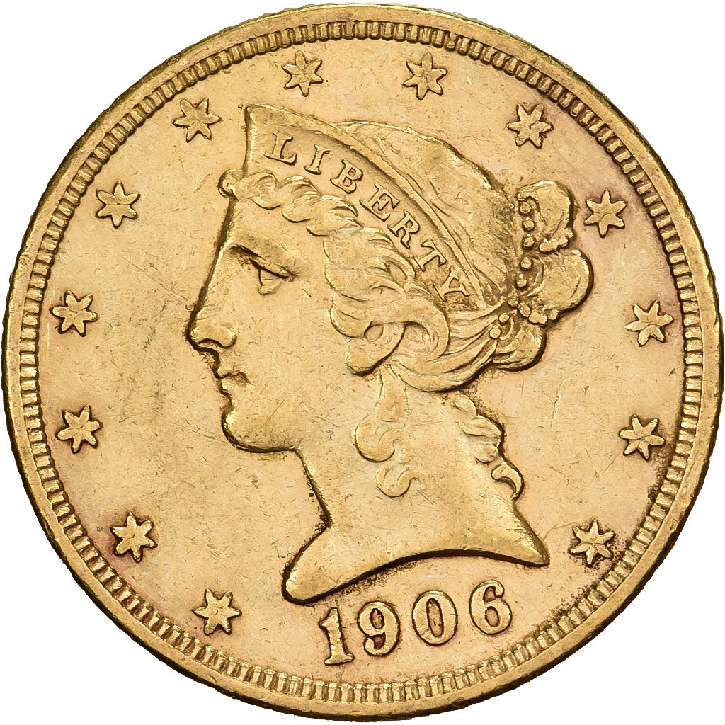 Verenigde Staten, 5 Dollars, Coronet Head, 1906, San Francisco, Goud, ZF+