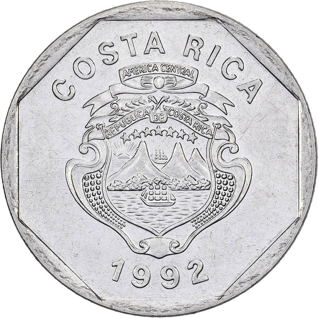 Costa Rica, 10 Colones, 1992, VDM, Aço Inoxidável, AU(50-53), KM:215