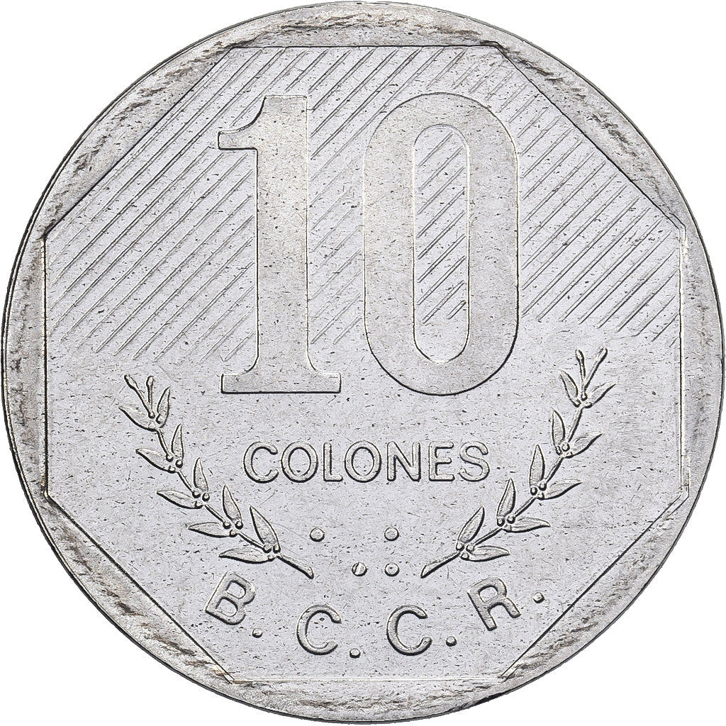 Costa Rica, 10 Colones, 1992, VDM, Aço Inoxidável, AU(50-53), KM:215