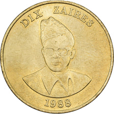 Zaire, 10 Zaïres, 1988, Llantrisant, Brass, AU(55-58), KM:19