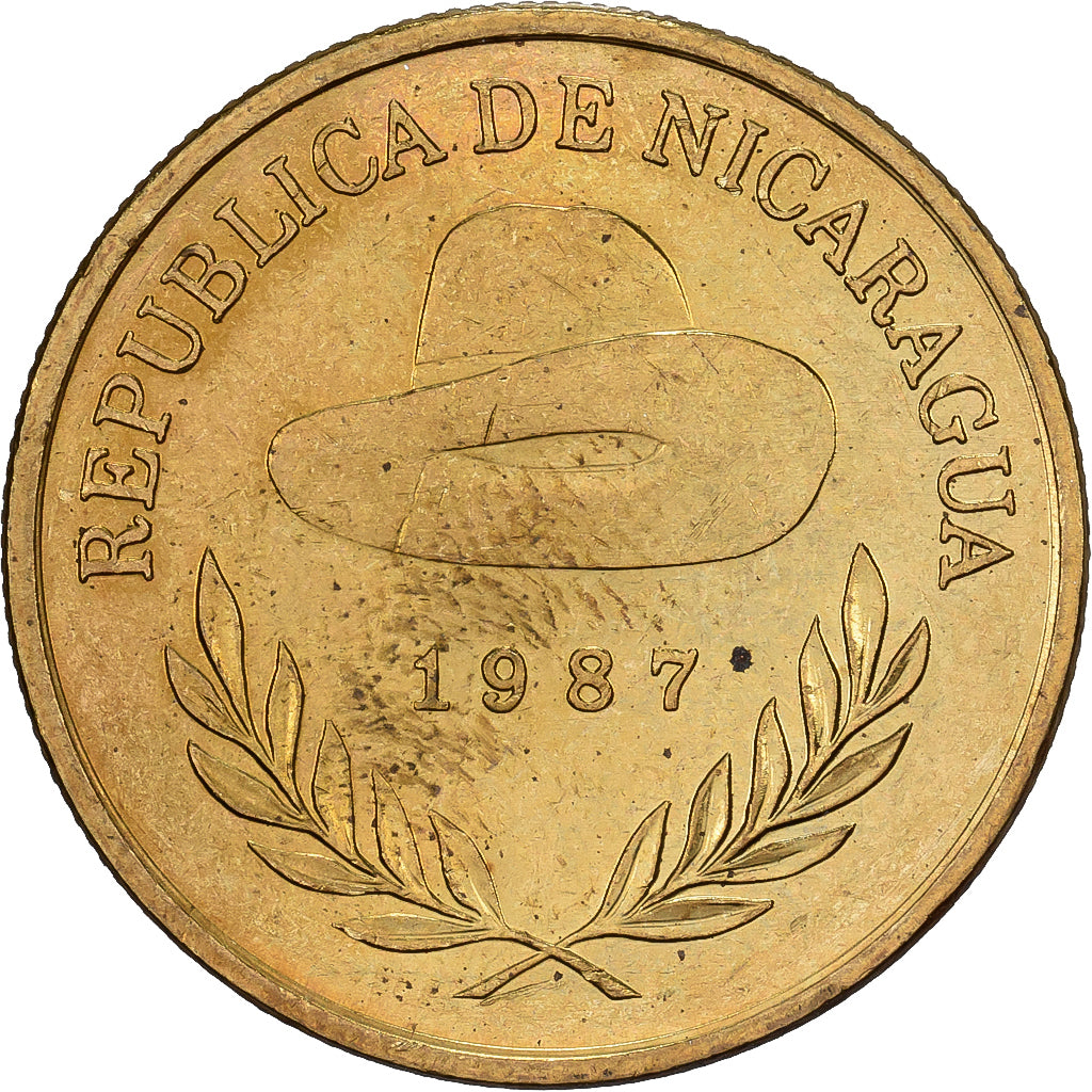 Nicaragua, 5 Cordobas, 1987, Vereinigte Deutsche Nickelwerke, Aluminum-Bronze