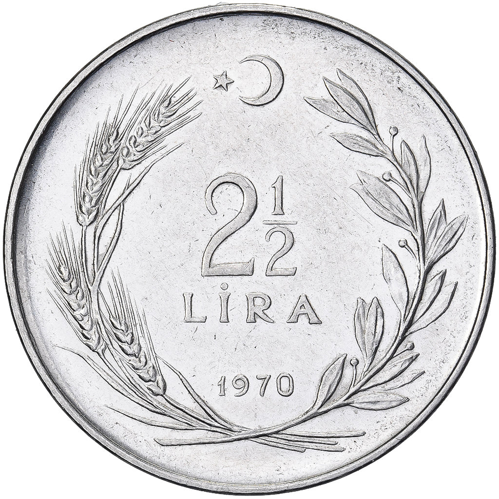 Turkije, 2 1/2 Lira, 1970, Stainless Steel, FDC, KM:896