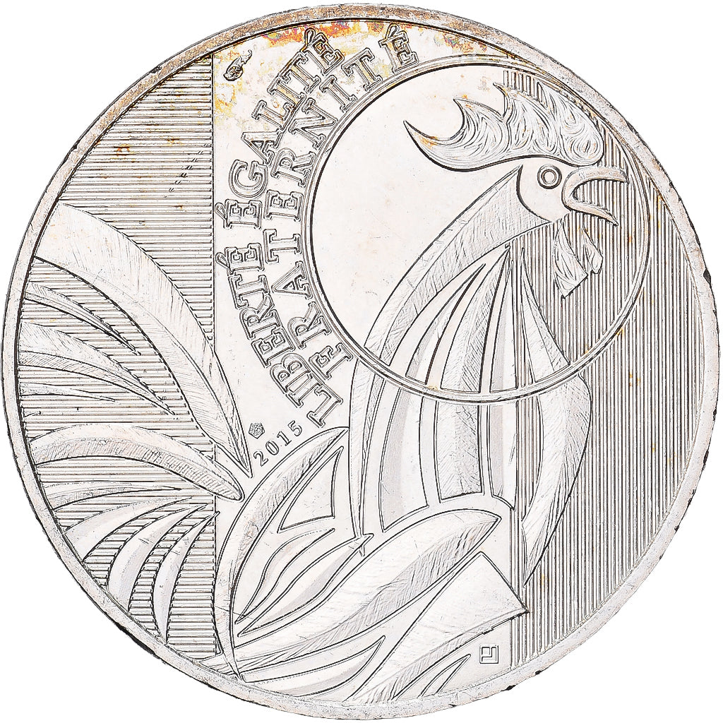 França, 10 Euro, Coq, 2015, Monnaie de Paris, Prata, MS(60-62)