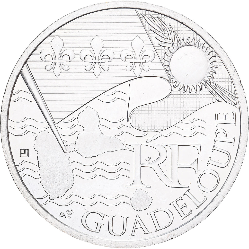 França, 10 Euro, Guadeloupe, 2010, Paris, MS(65-70), Prata, Gadoury:EU399