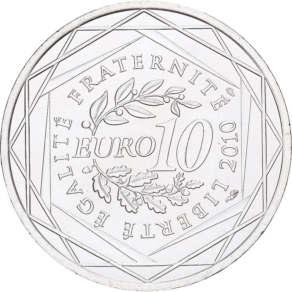 França, 10 Euro, Guadeloupe, 2010, Paris, MS(65-70), Prata, Gadoury:EU399