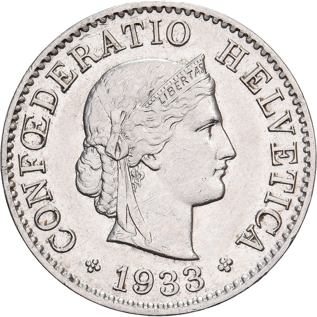 Szwajcaria, 5 Rappen, 1933, Bern, Nikiel, AU(50-53), KM:26b
