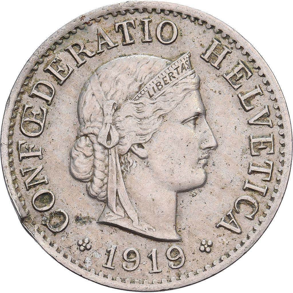 Switzerland, 5 Rappen, 1919, Bern, Nickel, VF(20-25), KM:26b