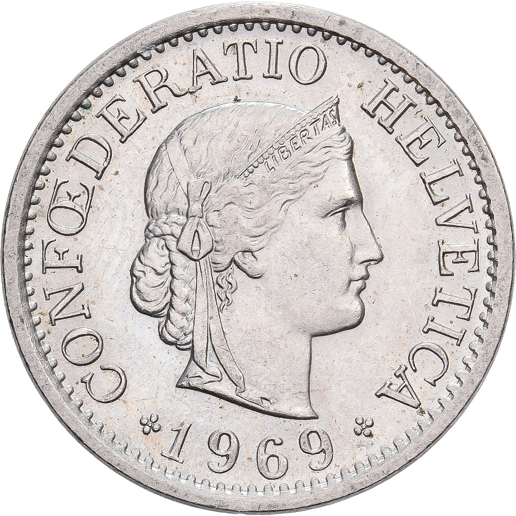 Switzerland, 10 Rappen, Libertas, 1969, Bern, Copper-nickel, AU(50-53), KM:27
