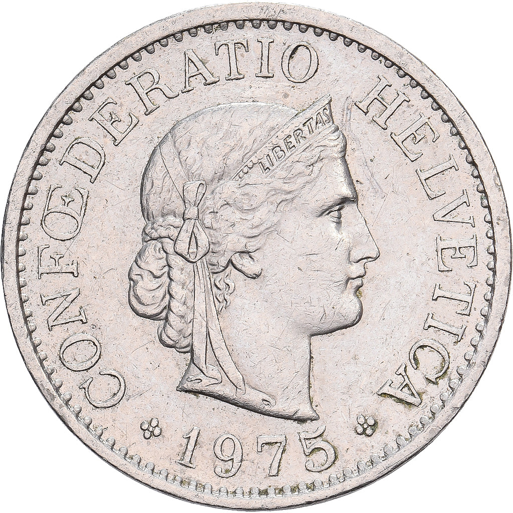 Suiza, 10 Rappen, Libertas, 1975, Bern, Cobre - níquel, MBC+, KM:27