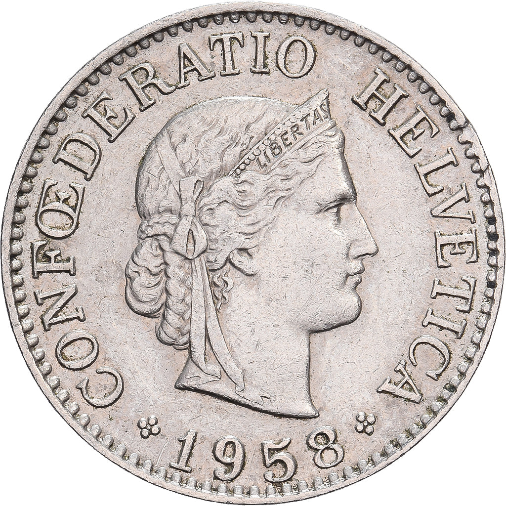 Switzerland, 10 Rappen, Libertas, 1958, Bern, Copper-nickel, AU(50-53), KM:27