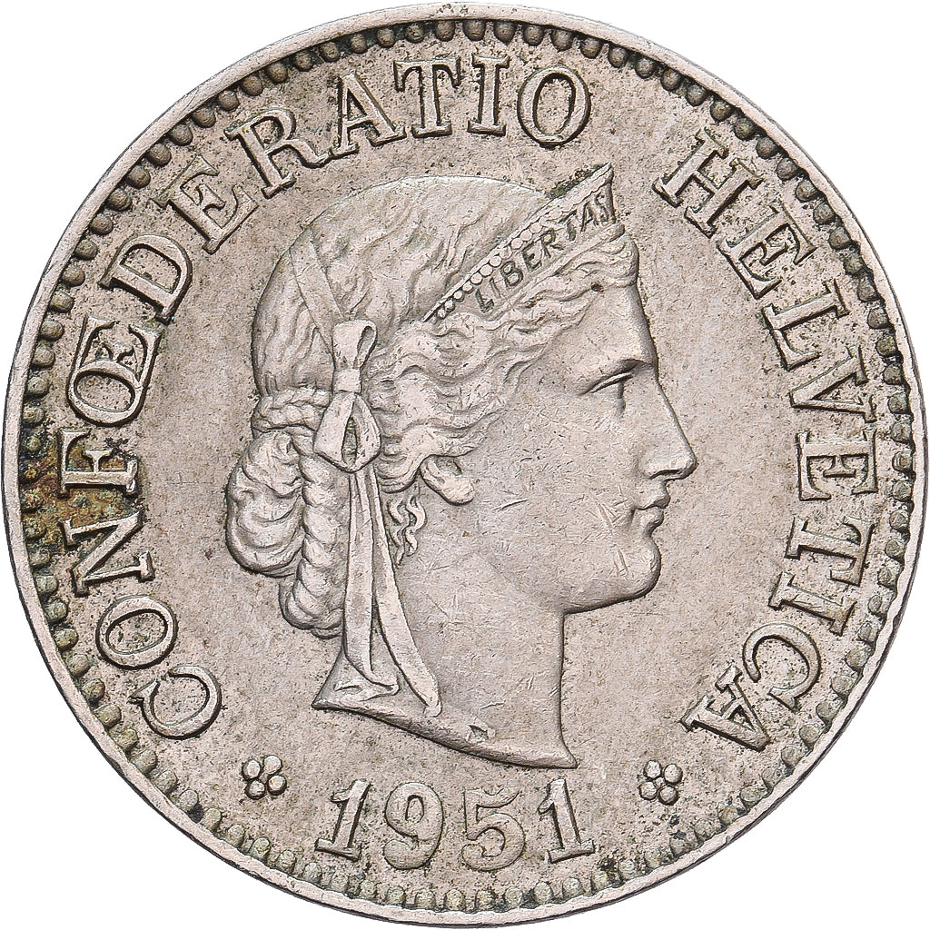 Suiza, 10 Rappen, Libertas, 1951, Bern, Cobre - níquel, MBC, KM:27