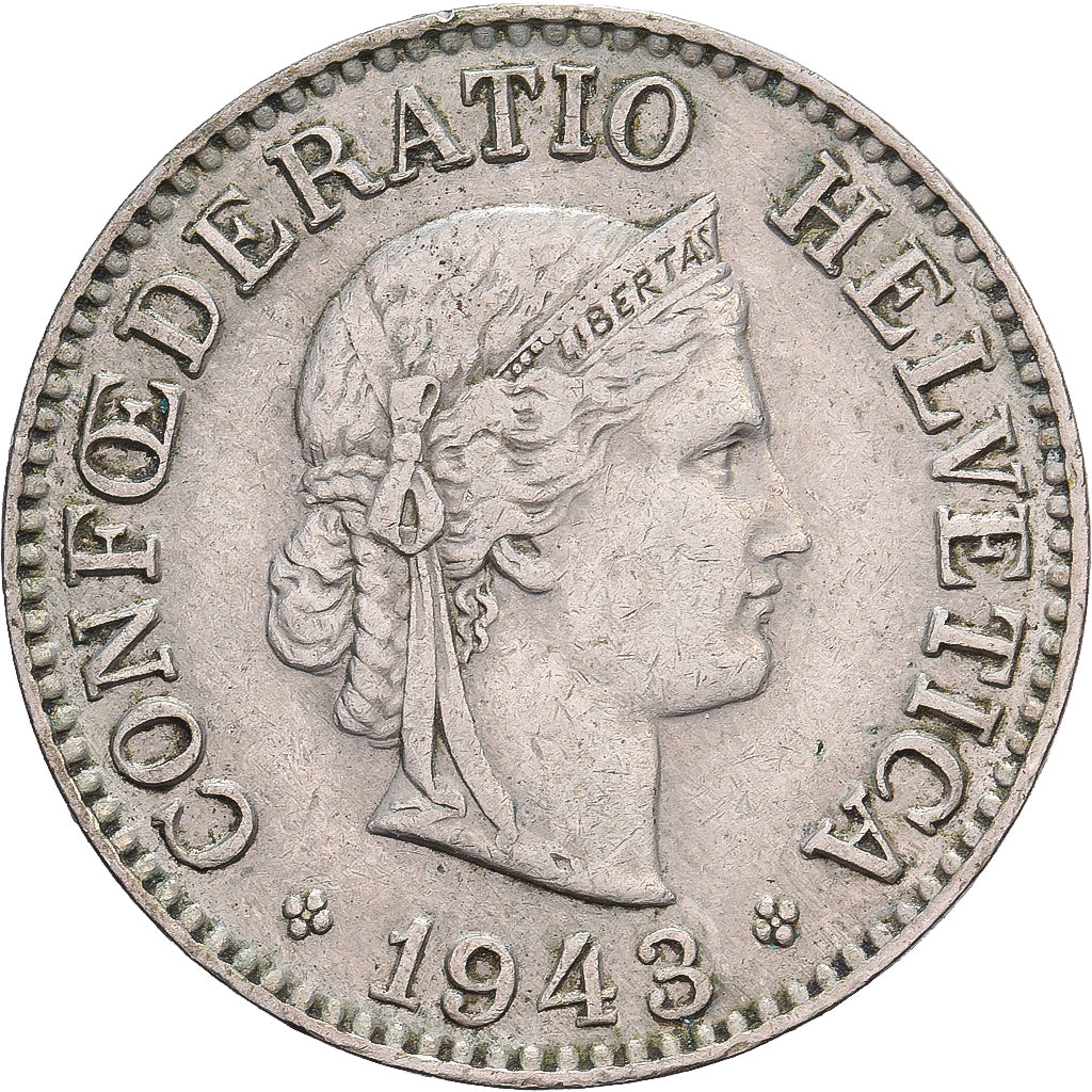 Suiza, 10 Rappen, Libertas, 1943, Bern, Cobre - níquel, MBC+, KM:27