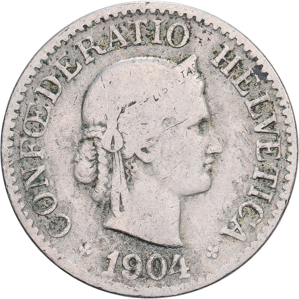 Switzerland, 10 Rappen, Libertas, 1904, Bern, Copper-nickel, F(12-15), KM:27