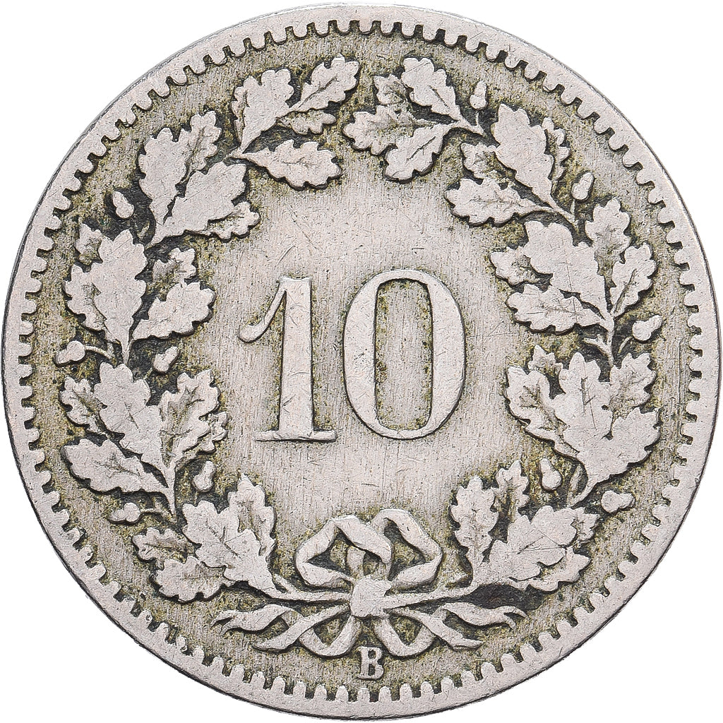 Switzerland, 10 Rappen, Libertas, 1884, Bern, Copper-nickel, F(12-15), KM:27