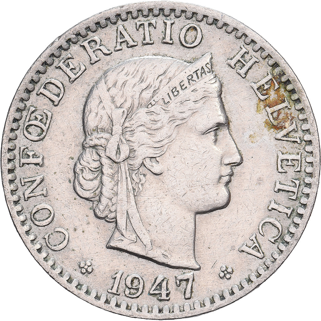 Suiza, 20 Rappen, Libertas, 1947, Bern, Cobre - níquel, MBC, KM:29a