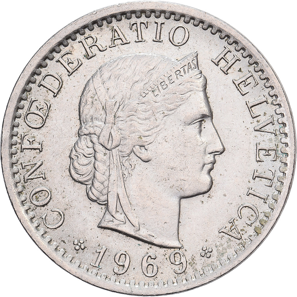 Suiza, 20 Rappen, Libertas, 1969, Bern, Cobre - níquel, MBC+, KM:29a