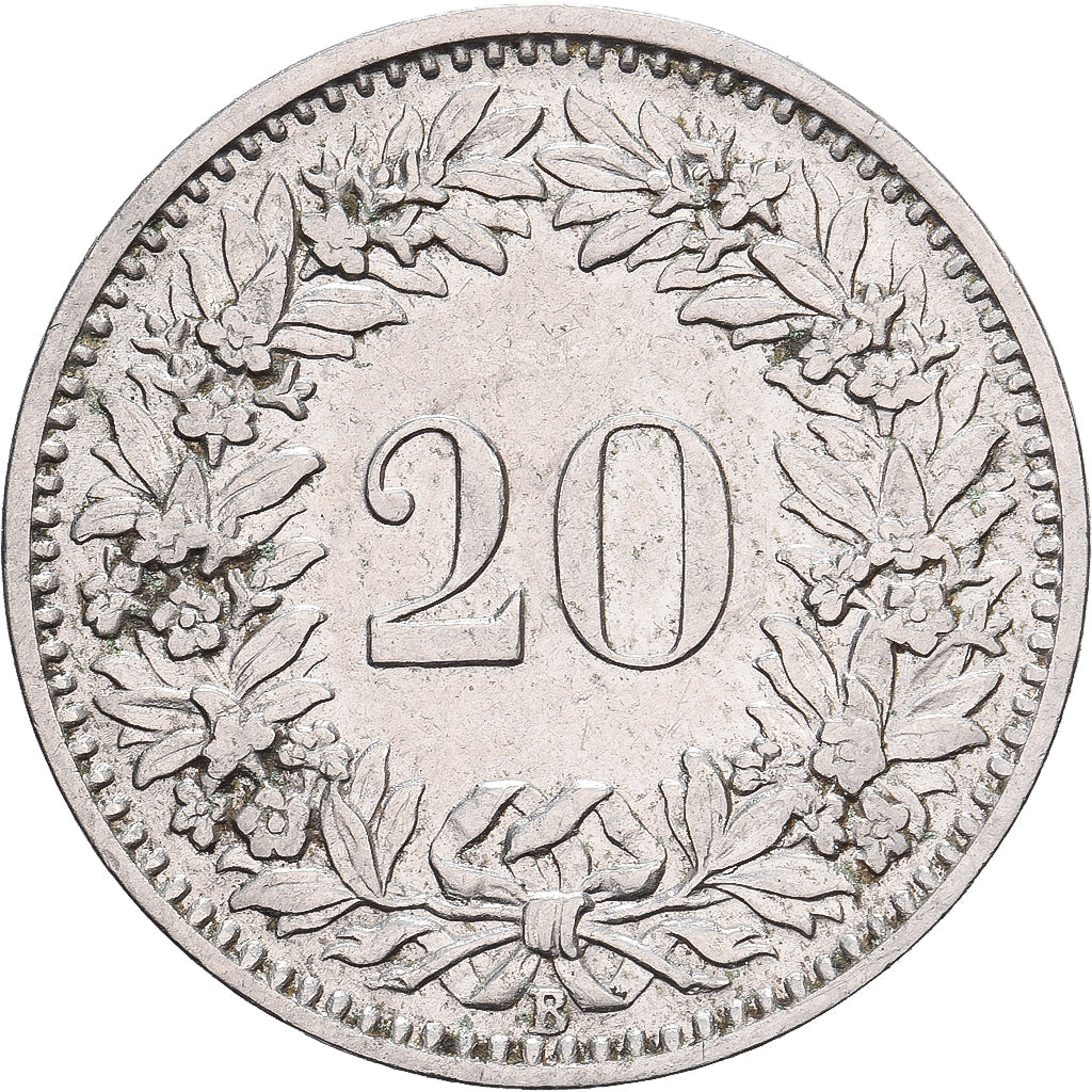 Suiza, 20 Rappen, Libertas, 1909, Bern, Cobre - níquel, MBC+, KM:29a