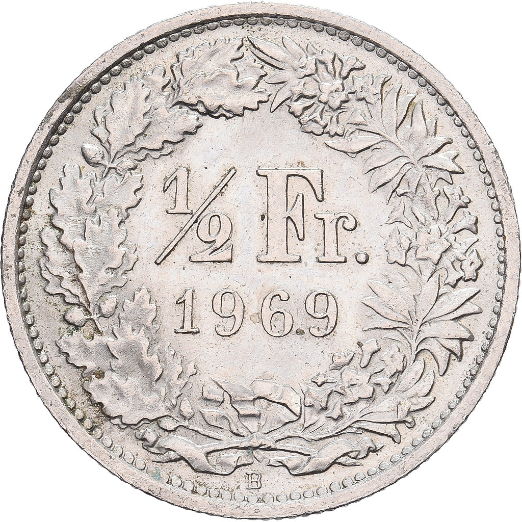 Suiza, 1/2 Franc, 1969, Bern, Cobre - níquel, MBC+, KM:23a.1