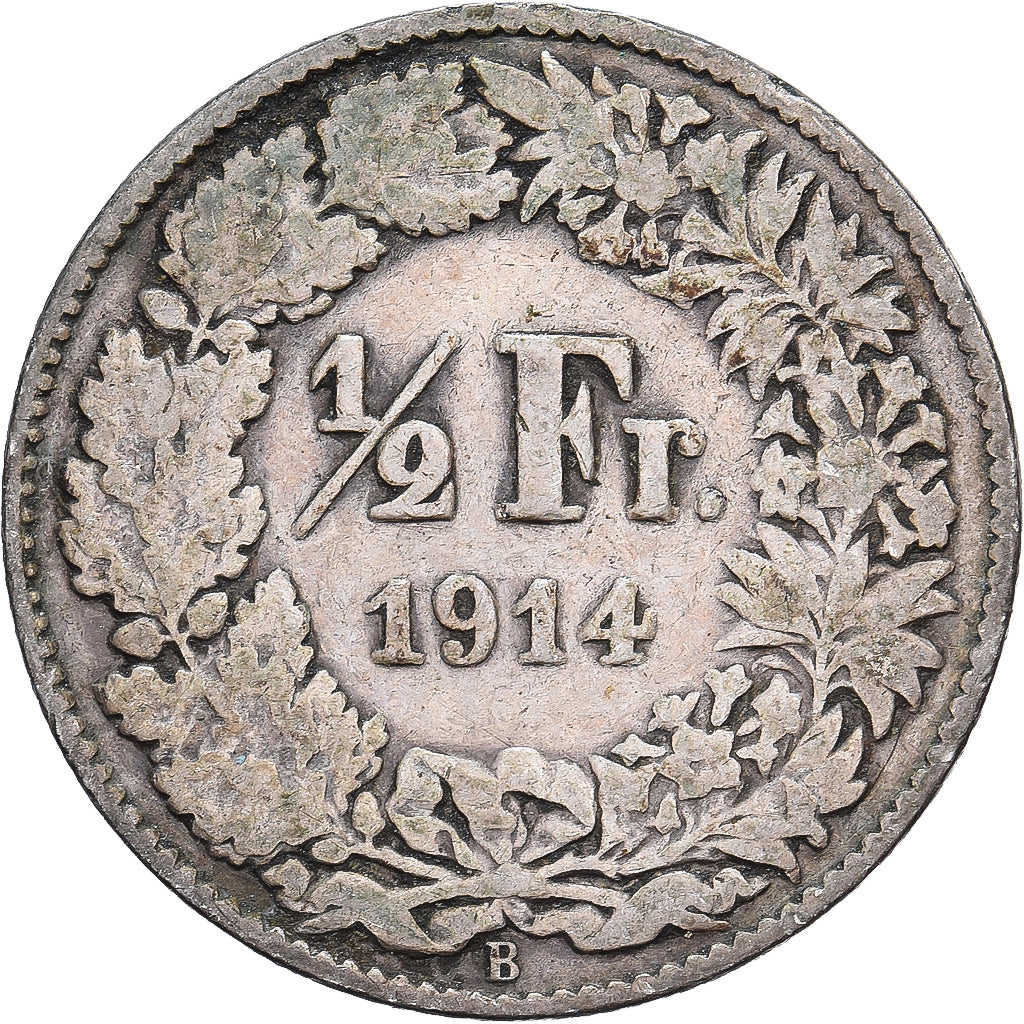 Suiza, 1/2 Franc, 1914, Bern, Plata, BC+, KM:23