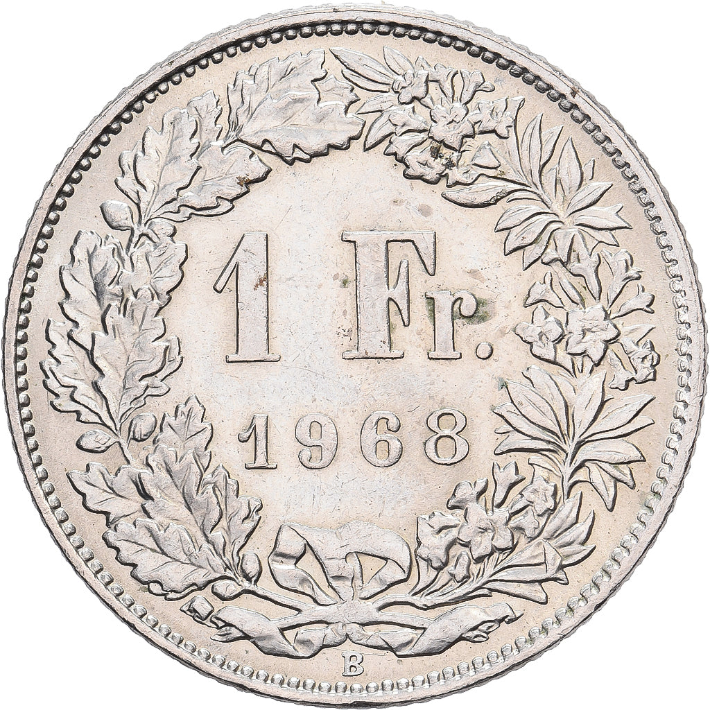 Suiza, 1 Franc, Helvetia, 1968, Berne, Cupronickel, MBC+, KM:24