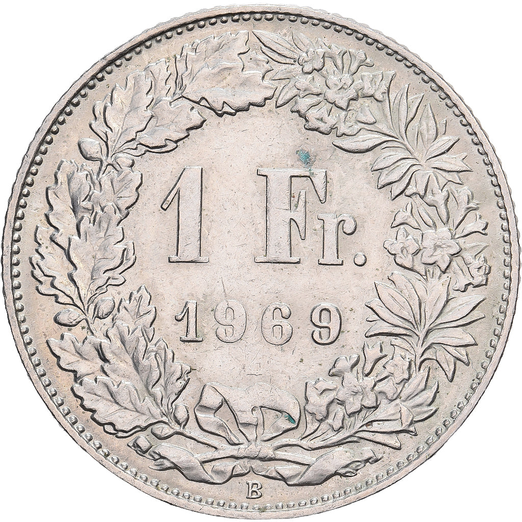Suiza, 1 Franc, Helvetia, 1969, Berne, Cupronickel, MBC+, KM:24