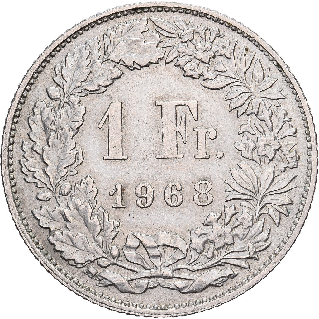 Switzerland, 1 Franc, Helvetia, 1968, Berne, Cupronickel, AU(50-53), KM:24a