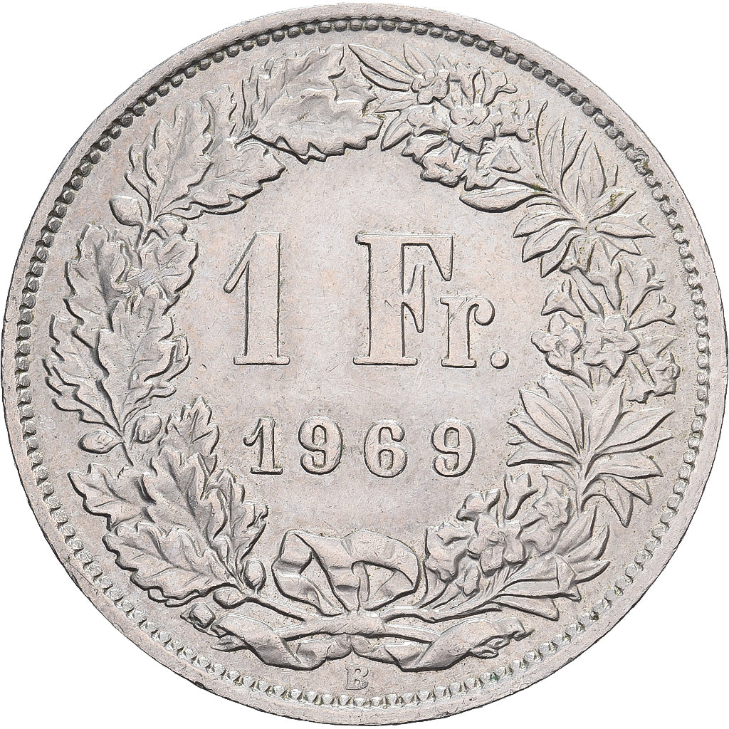 Switzerland, 1 Franc, Helvetia, 1969, Berne, Cupronickel, AU(50-53), KM:24a