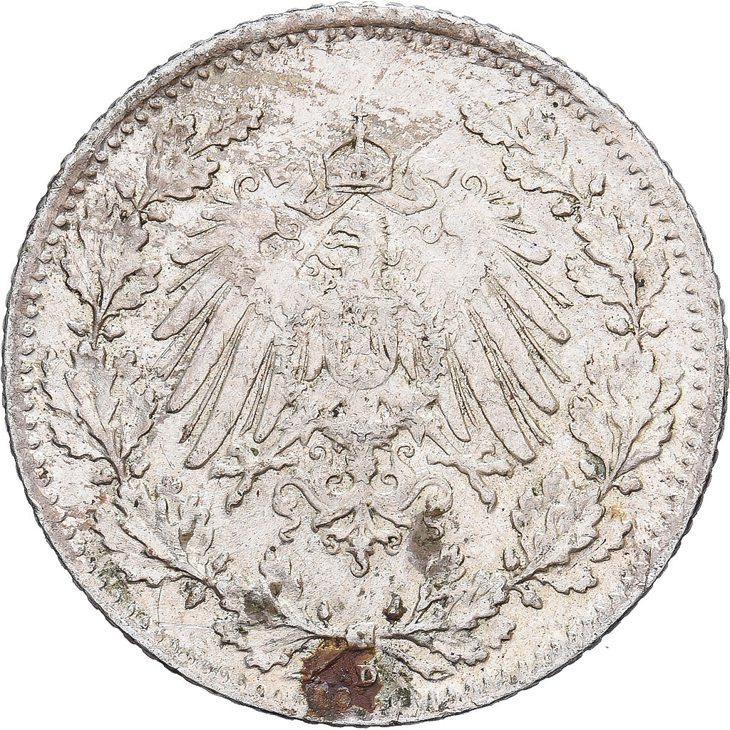 Empire allemand, 1/2 Mark, 1916, Munich, Argent, B+, KM:17