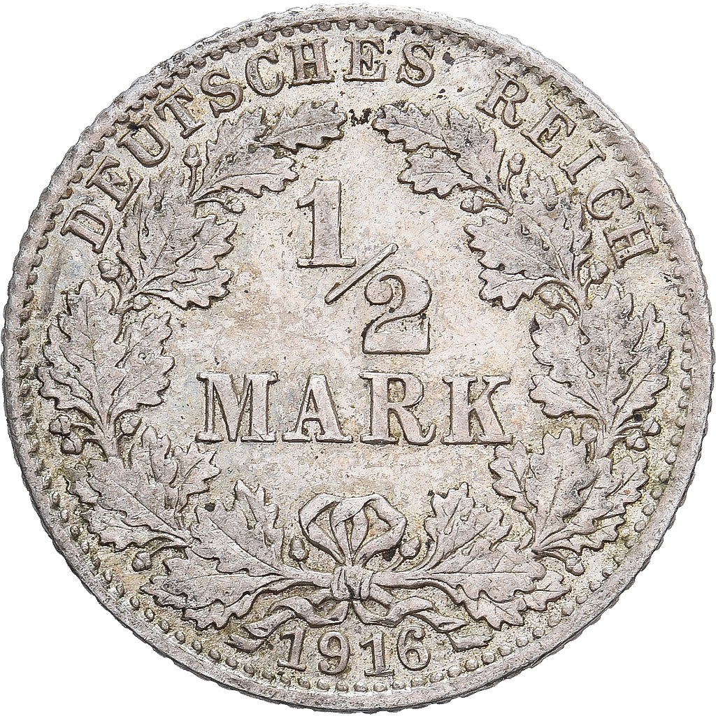Empire allemand, 1/2 Mark, 1916, Munich, Argent, B+, KM:17