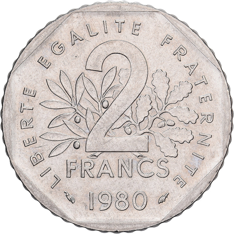 France 2 Francs 1980 Paris Semeuse Nickel MS(63) – Numiscorner.com