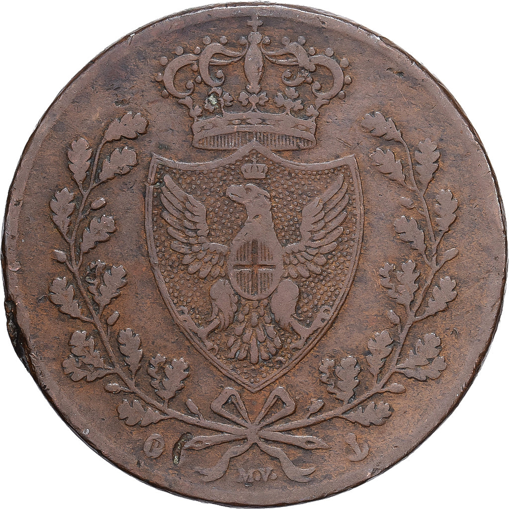 Kingdom of Sardinia, Carlo Felice, 5 Centesimi, 1826, Cobre, VF(20-25)