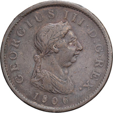Wielka Brytania, George III, 1/2 Penny, 1806, Miedź, VF(20-25), KM:647