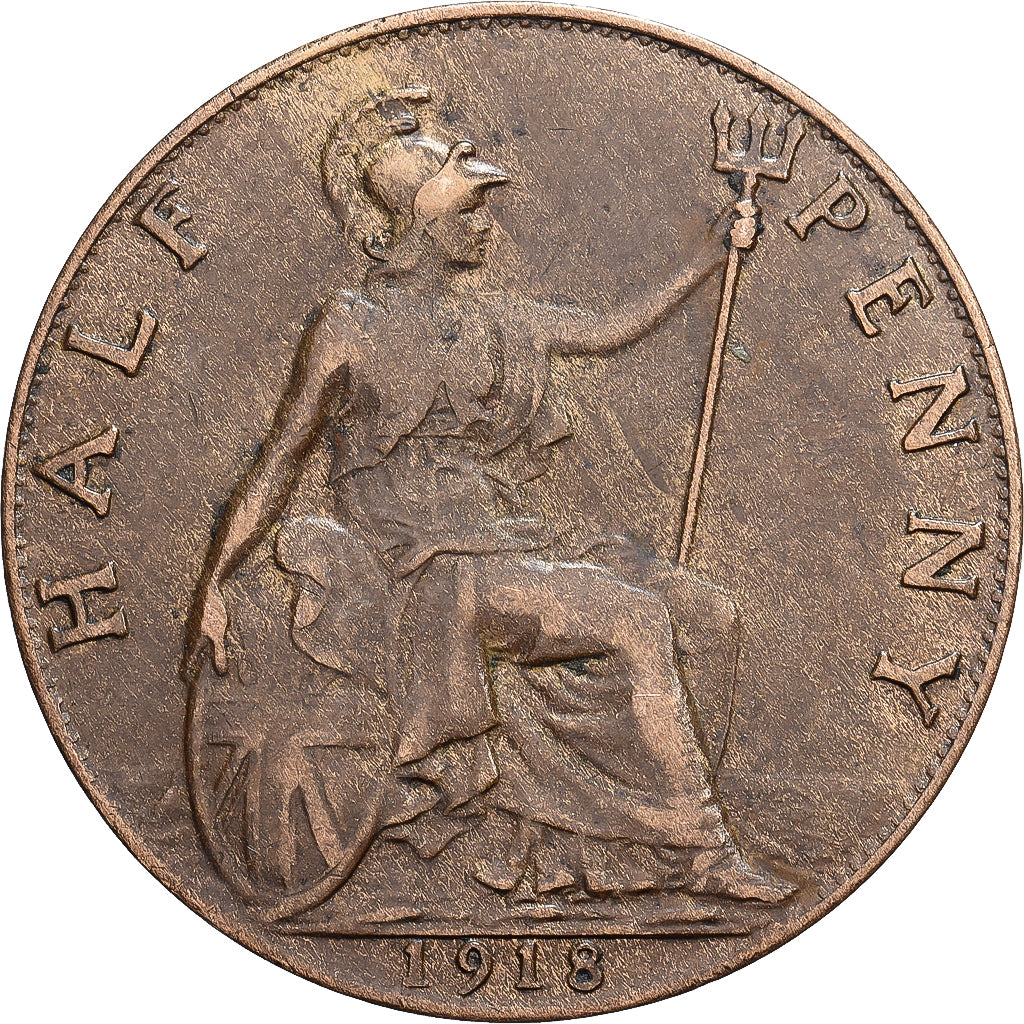 Reino Unido, George V, 1/2 Penny, 1918, London, Bronce, MBC+, Spink:4058, KM:837