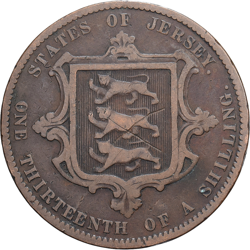 Jersey, Victoria, 1/13 Shilling, 1866, Bronze, VF(20-25), KM:5