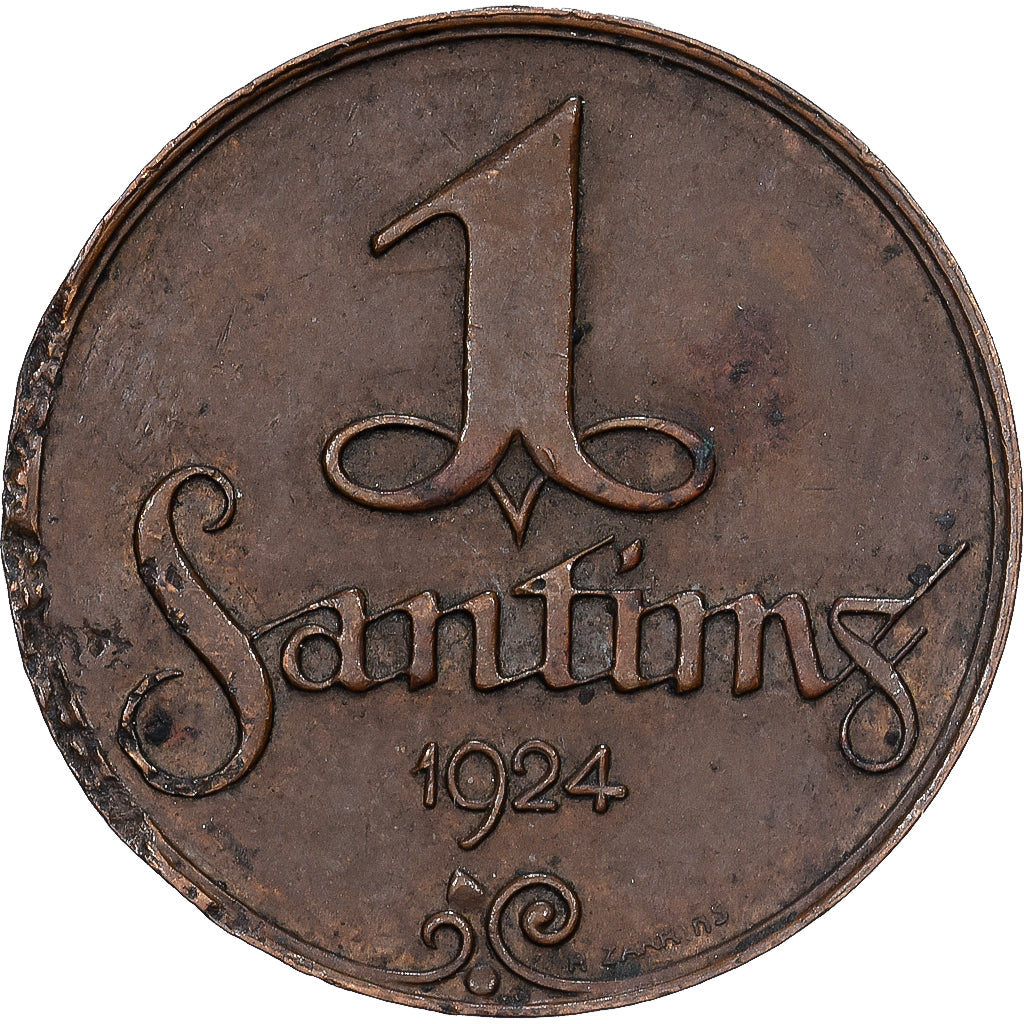 Latvia, Santims, 1924, Bronze, AU(50-53), KM:1