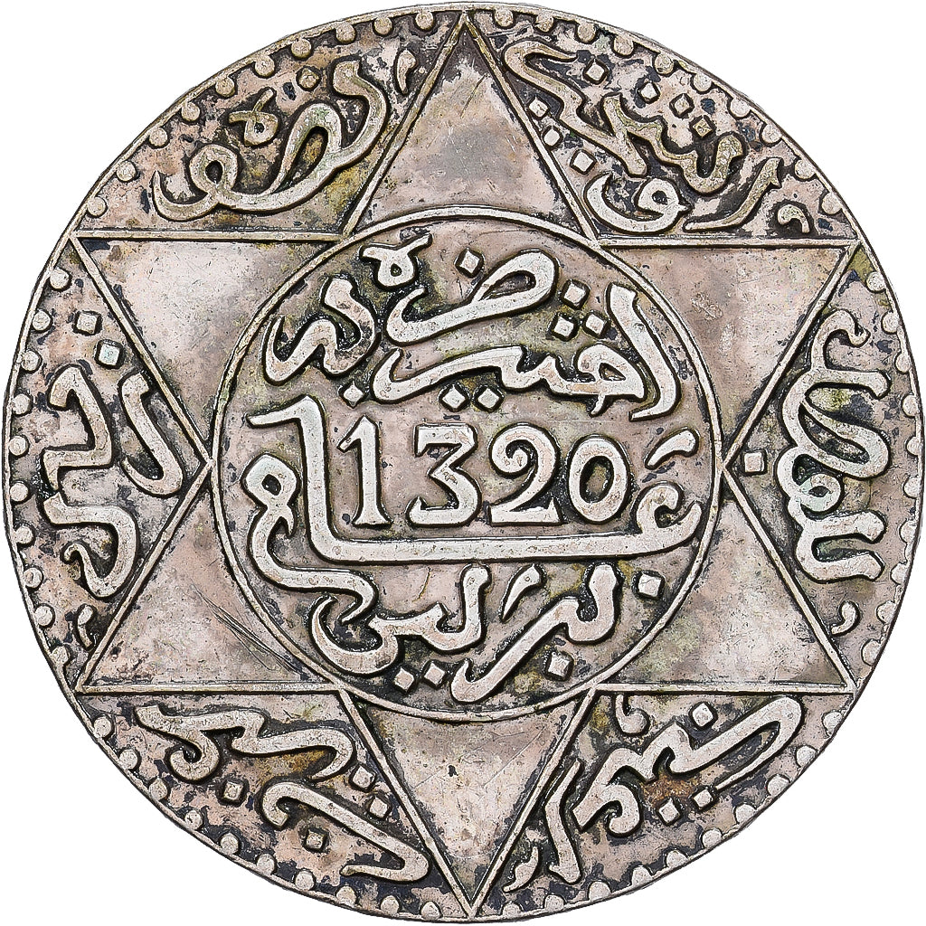 Marocco, Abdelaziz, 5 Dirhams, AH 1320 (1903), Berlin, Argento, BB+